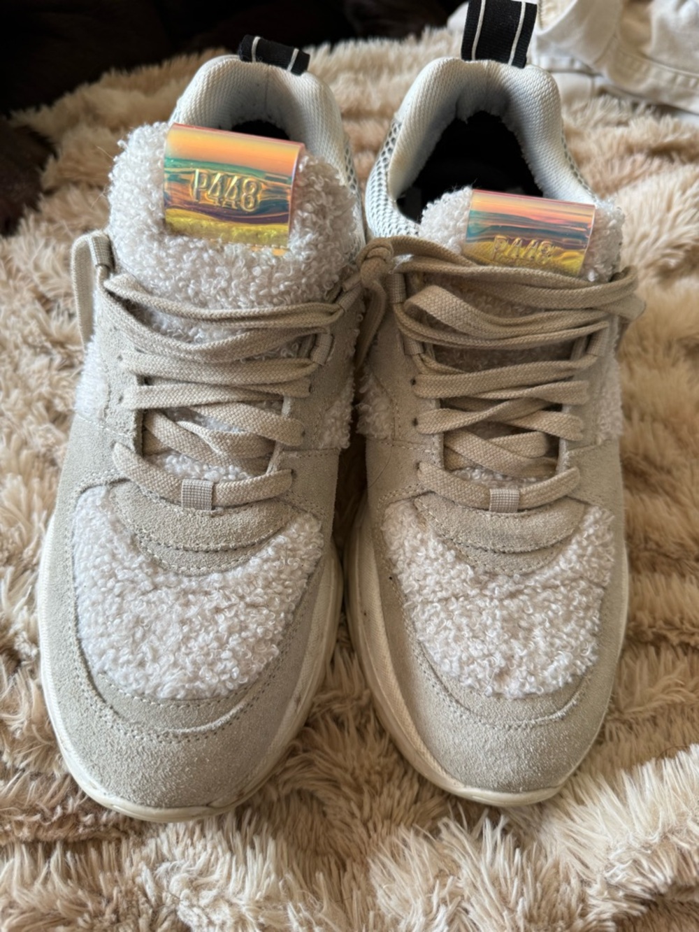 PA48 Iridescent Tab Sherpa Accent Sneakers - Light Beige